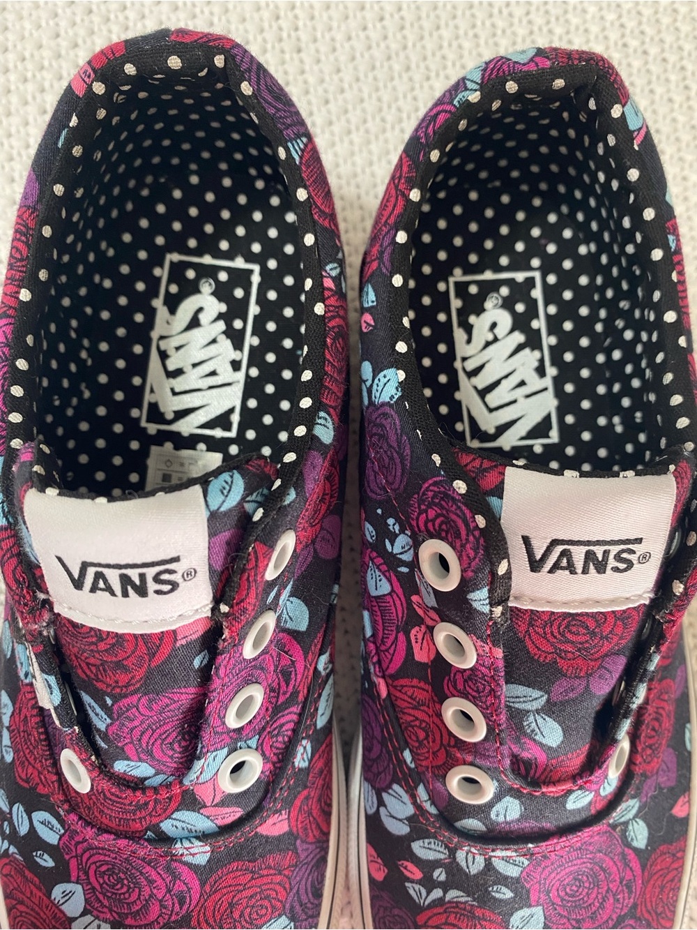 Vans Floral Sneakers in Black with Pink, Purple & Light Blue Roses - Picture 4 of 5